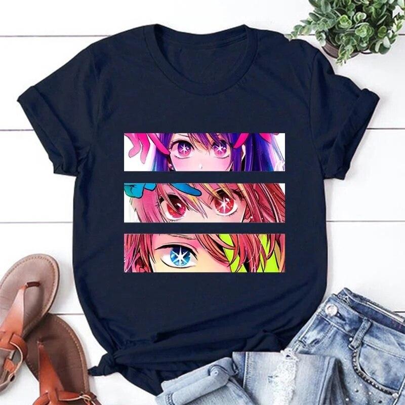 Hot Anime Eyes T-shirts for Women Summer Casual Round Neck Short Sleeve Streetwear Fashion Anime Harajuku Tees