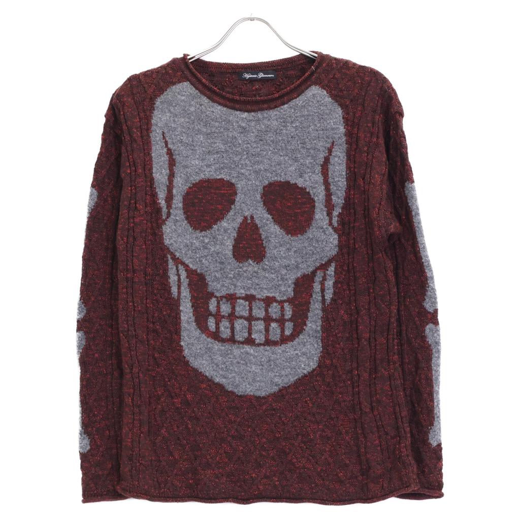 HYSTERIC GLAMOUR Red 01173NS04 SKULL Cable Braid Pullover Tops FREE Bordeaux grayUsed