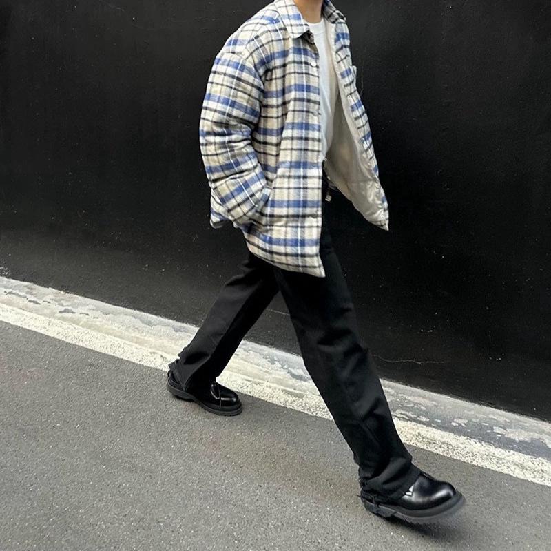 High-Quality Plaid Lapel Down Jacket: Pure Cotton, Brushed, Neutral Old Money Style, Loose Fit, Warm Zipper Outerwear.