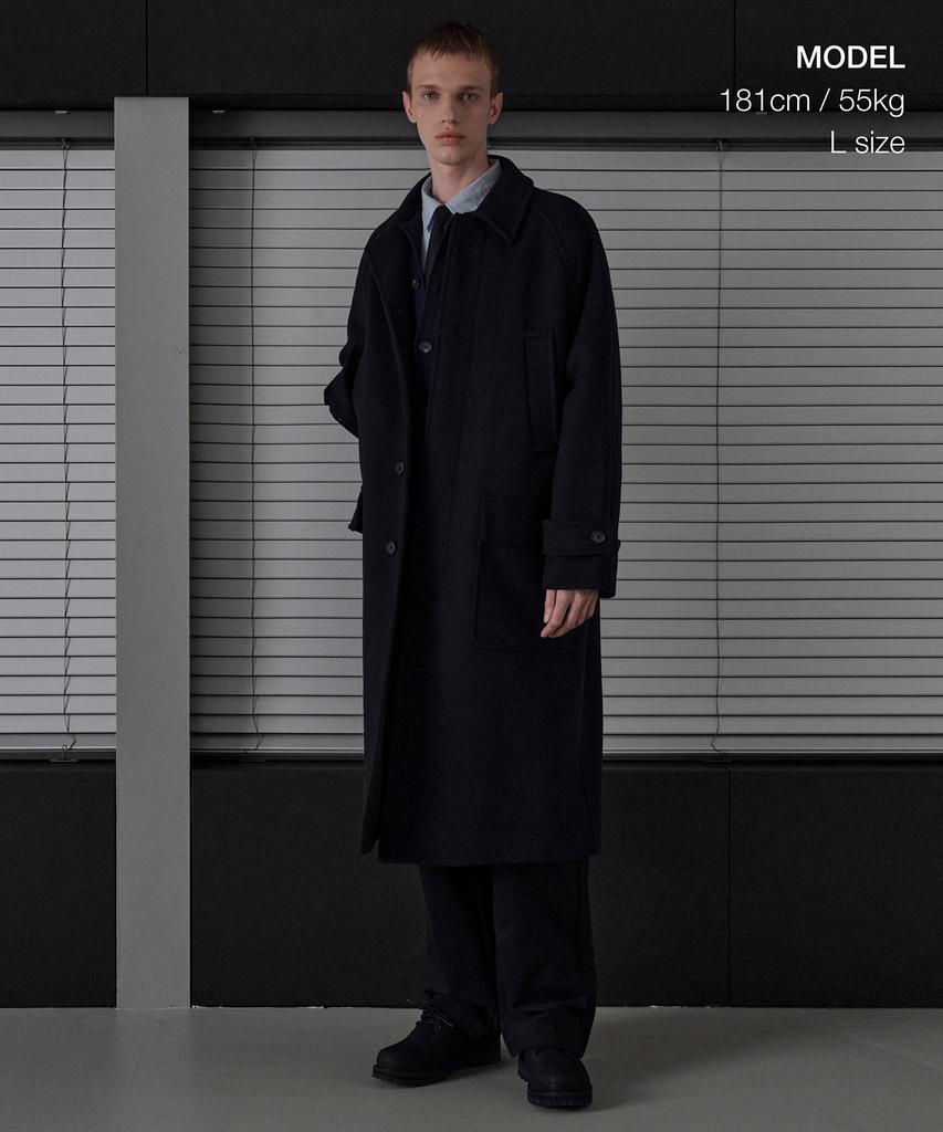 Musinsa Standard Wool Blend Oversized Muff Balmacaan Coat [Navy]