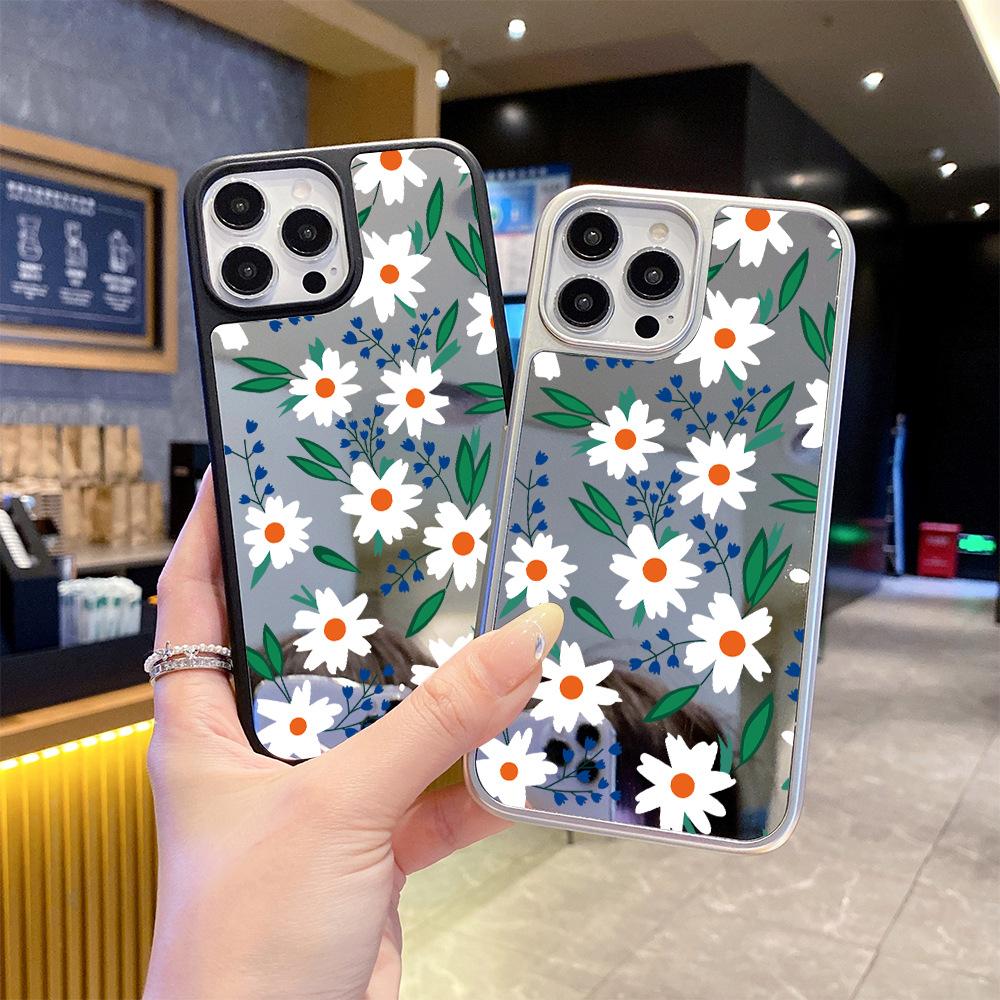 Full screen painted fresh daisies 13 floral mirror iPhone17 mobile phone case Apple 16promax protective case
