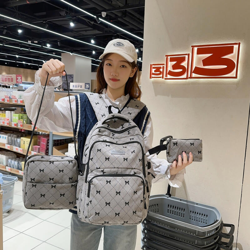 Dreiteiliger Schleifen-Rucksack Cord-Rucksack Schülerschultasche