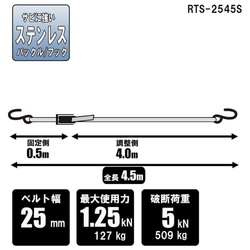 SK11 (SK11) Stainless Steel Ratchet Belt Tensioner, 25mm x 4.5m, Open Hook, RTS-2545S