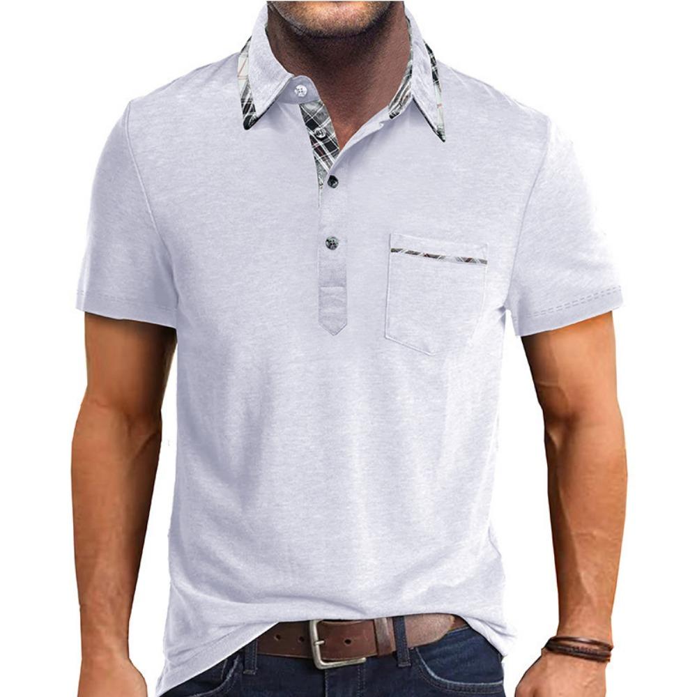 2026 Summer Collar Casual T-shirt Short Sleeved Top Plaid Polo Shirt Fashionable Men's Clothing