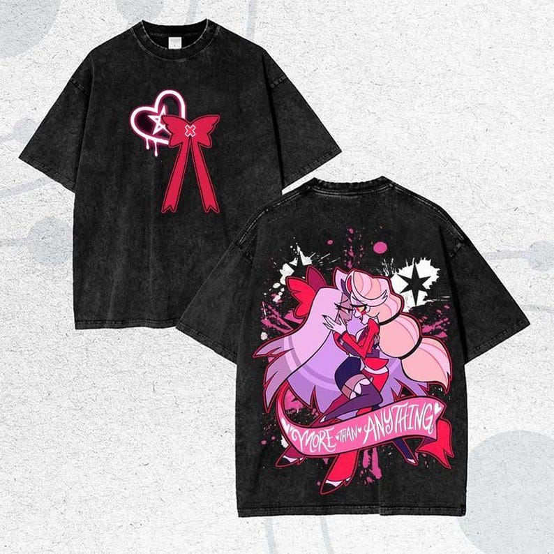 Hot Anima Hazbin Hotel Graphic Print Washed Tshirt Retro Cartoon Character Washed Shirt Movie Harajuku Fan Oversized TShirt