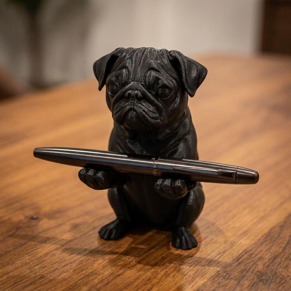 Resin Meditating Pug Figurine Black Color Statue Sculpture Funny Pug Pen Holder Workspace