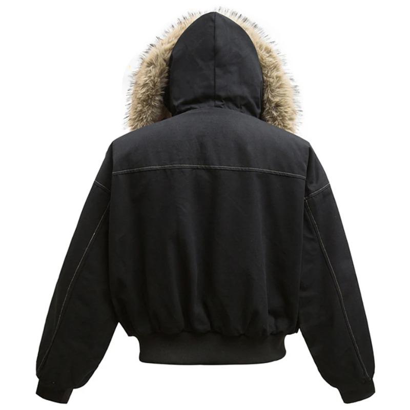 DRIPX Zimní bundy Parky s kožichovým límcem Kabát Pánské Vintage Zesílené Fleecové Teplé bundy Streetwear Harajuku Hip Hop Prošívané bundy Vrchní oblečení