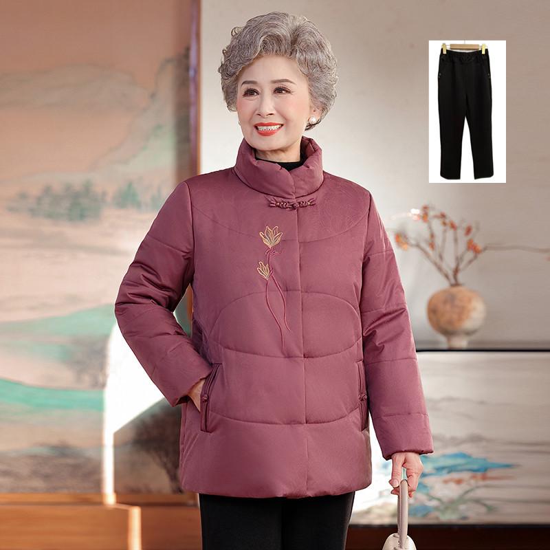 Stylish High-Collar Cotton Jacket for Middle-Aged and Elderly Women - Warm Winter Coat for Moms and Grandmothers, Chinese-Inspired Design