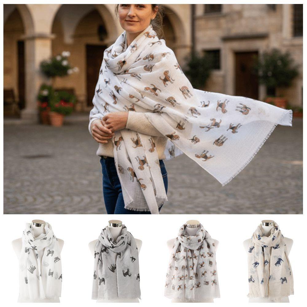 with Frayed Hem Animal Scarf Polyester Puppy Shawl Wrap New Design Dog Print Scarf