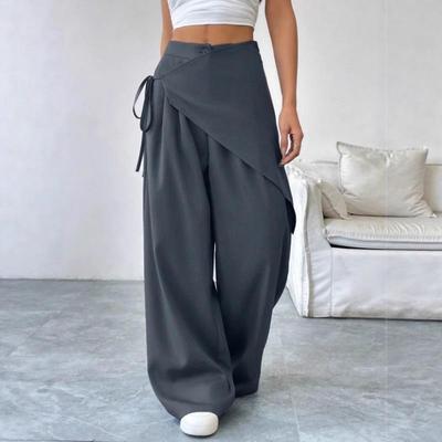 Pantaloni da Tuta Irregolari Larghi con Lacci per Donna Nuovo Design Slim a Gamba Larga per Donna Ufficio Monocolore Primavera Autunno Casual Moda Ufficio Pantaloni