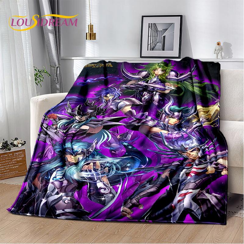 Cartoon Saint Seiya 3D Retro Anime HD Soft Blankets,Keep Warm Flannel Throw Blanket for Picnic Beds Sofa Home Bedroom Gifts Kids