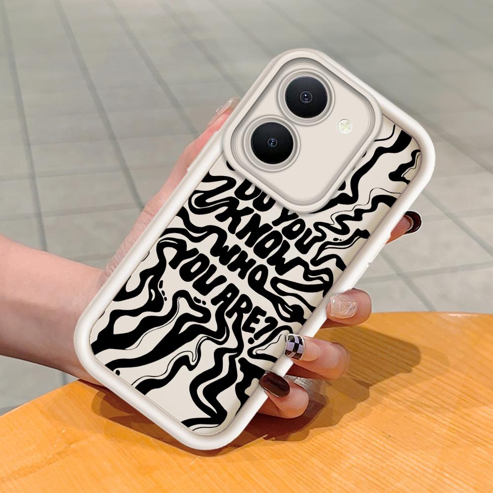 

М яка силіконова квадратна драбина з малюнком для телефону Корпус телефону Повне покриття Камера Протиударний захист Гумовий чохол для Vivo Vivo V25E білий