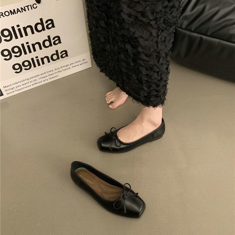 Fashion Flat Shoes for Women's Spring and Autumn Square Toe Casual Bow French Retro Plus Size Women's Shoes 42 43 44 Loafers Women