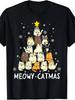 Meowy Catmas Cat Christmas Tree Xmas S S Funny Santa TShirtRetro Casual Crew Neck Printed T-Shirt