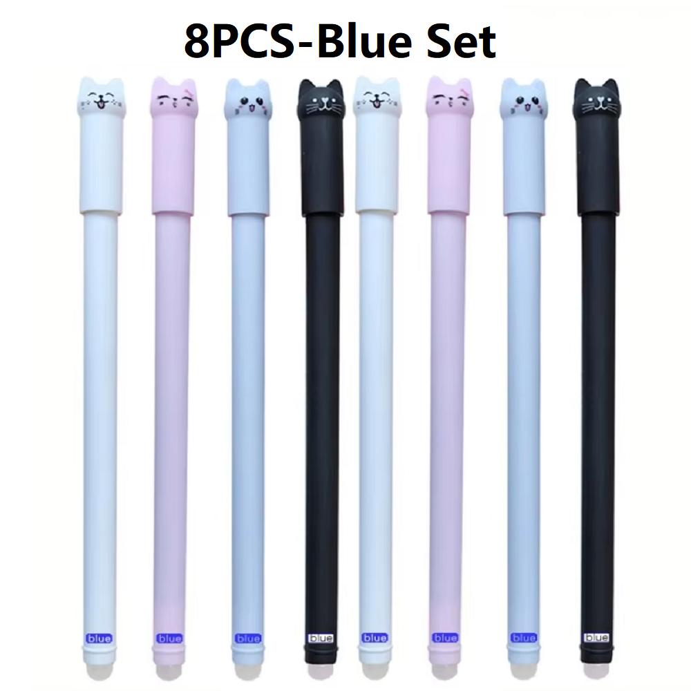 4-12PCS Cute Cat Pens Kawaii Erasable Gel Pens Set 0.5mm Blue/Black Ink Ballpoint Pens School Office Supplies Writing Stationer