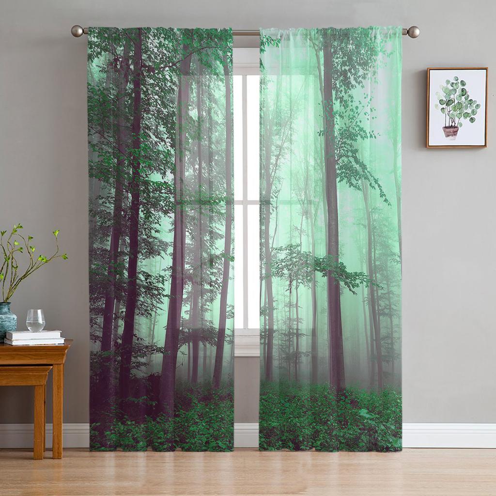 Youth Bedroom Sheer Curtains Autumn Wild Trees Forest Kitchen Study Curtains Living Room Holiday Decor Tulle Curtains