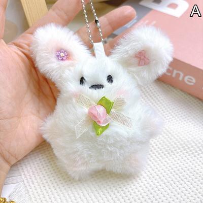 Desenho animado pelúcia arco cachorro chaveiro pelúcia coelho carro chaveiro boneca desenho animado bolsa pingente charme decoração acessórios brinquedo crianças presente de aniversário