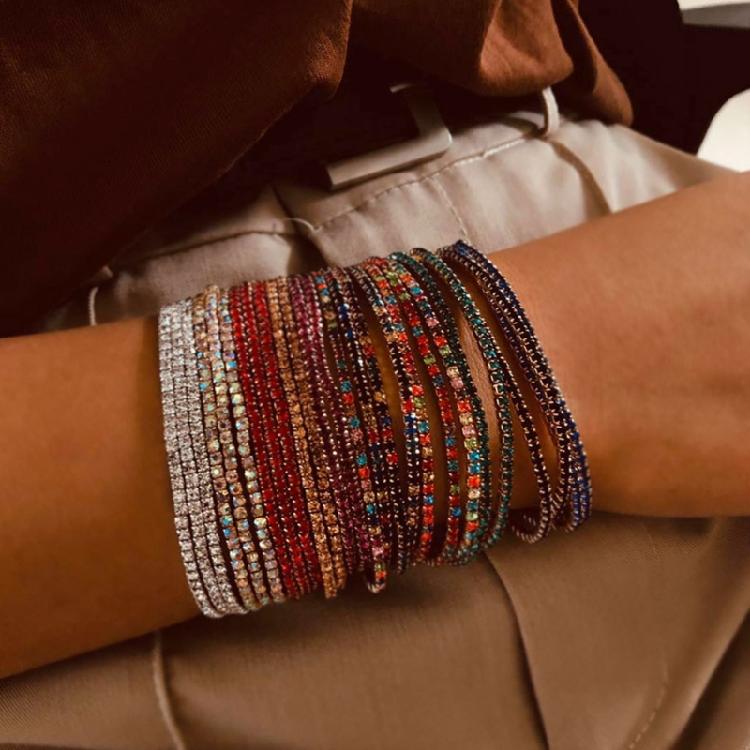 9Pcs Stackable Elastic Crystal Bead Bracelet Rhinestones Handchain Fashionable Stretch Wristchains Jewelry for Women