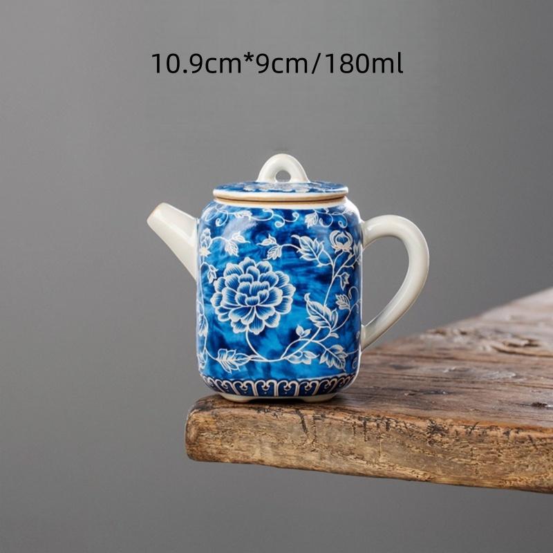 

180ml Ru Kiln Blue And White Flowers Square Teapot High-end Exquisite Teapot Single pot Silver Decoration Teapot KungFu Tea Set