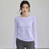Women's Seamless Long-Sleeve Sports Top for Running & Yoga - Quick-Dry Elastic Knit Crew Neck