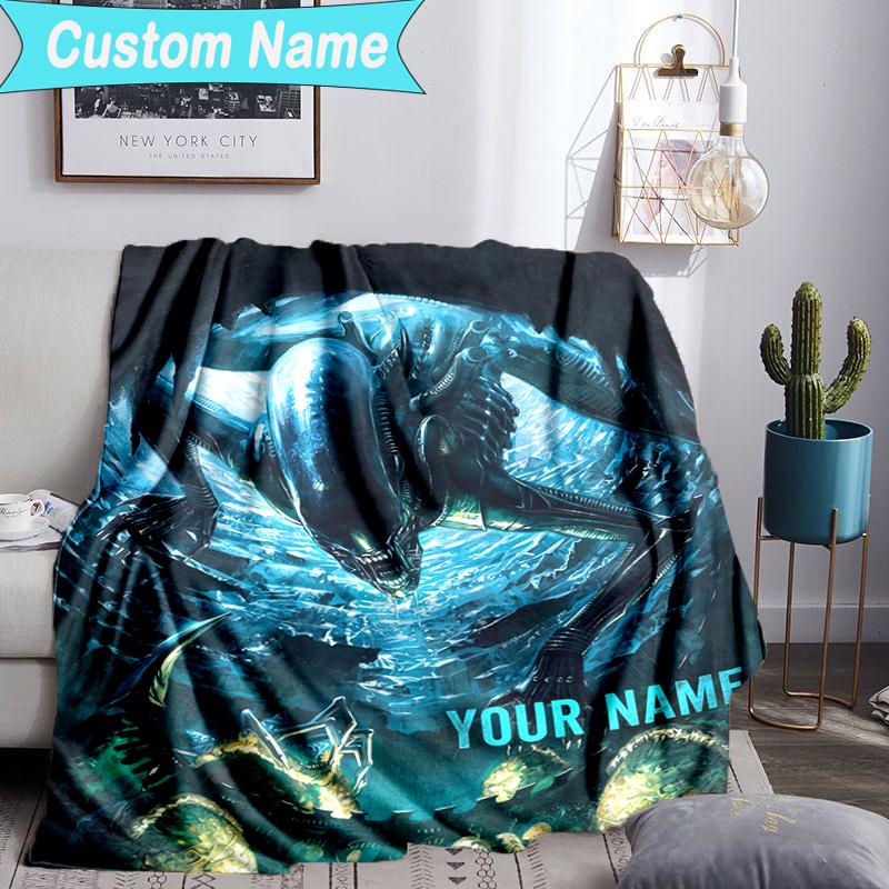 Custom Name Blanket Alien Ornate Frame Blanket Bedding Blanket for Travel, Camping, Living Rooms, Offices, Sofas, Fan Christmas gift