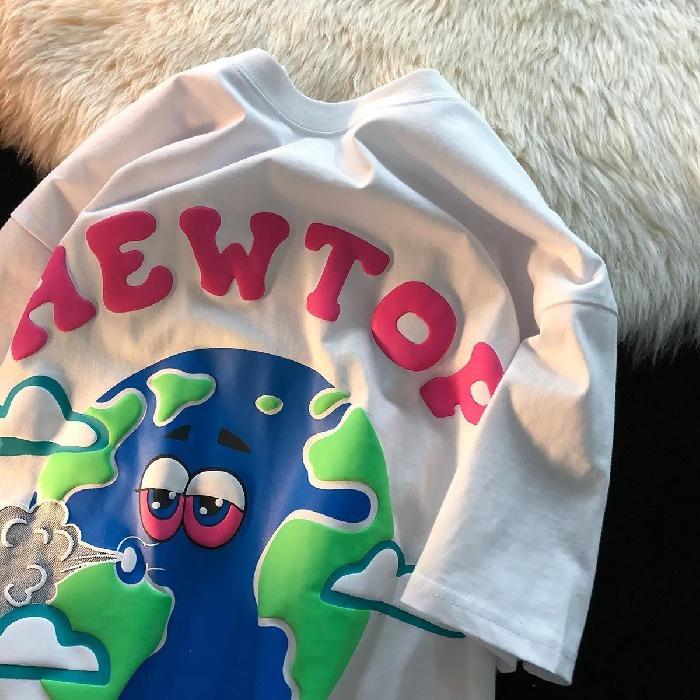 

Футболка с короткими рукавами в стиле хип-хоп и пенящейся мультяшной моды Y2K Harajuku с рисунком Kawaii XL белый