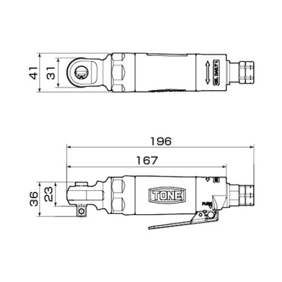 TONE Air Ratchet Wrench 68 (Impact Type) AR3120, 9.5mm (3/8") Drive, Red, N M