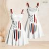 Women Plus Size Off Shoulder Strappy Sleeveless Vintage American Flag Printed Fitted Waist Flared Dress