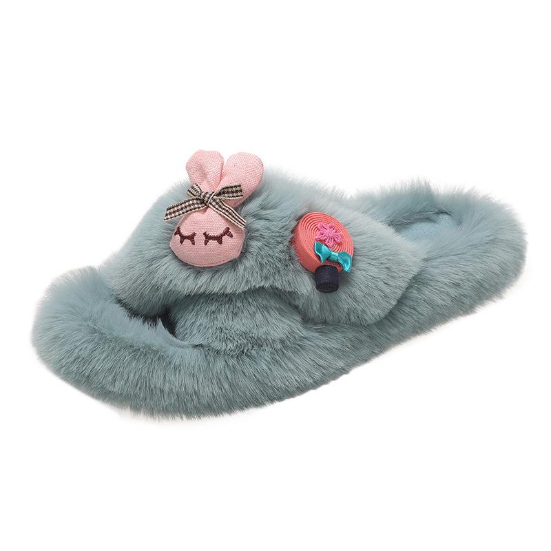 Cross-hairy slippers women's autumn new outer wear flat-bottomed slippers fashion flip-flops