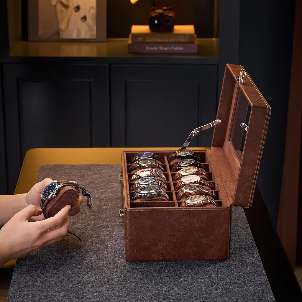 ProCase Watch Holds 12 Large Transparent Storage Jewelry with Glass Lid for Display Case, Watches, Capacity, 2-Tier, Top, Multi-Function Box,