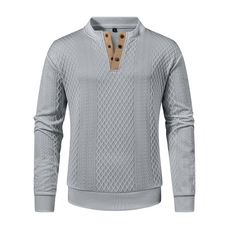 Men's Versatile Half-Zip Sweater with Single Row Buttons, Windproof and Breathable Top