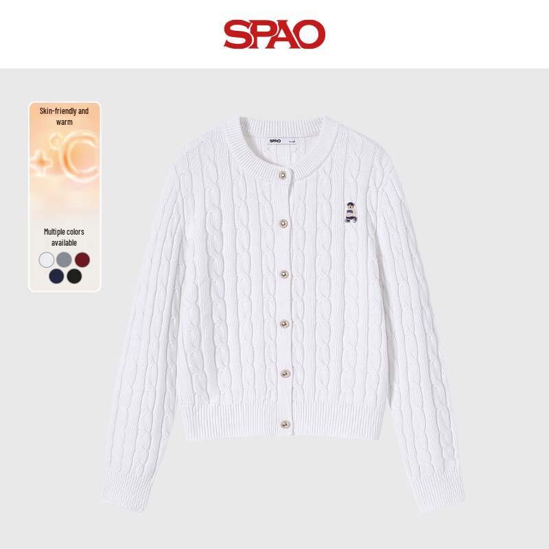 

Женский кардиган SPAO на подкладке, крупной вязки, с вышивкой в виде слоновой кости L