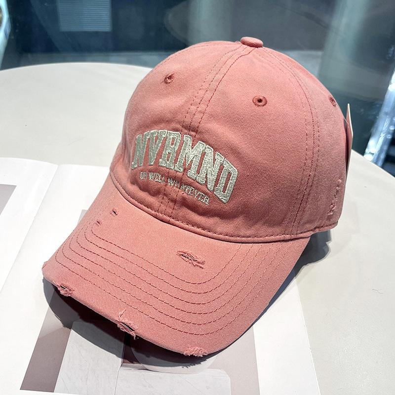 

New style deepened hard-top large head circumference letter baseball cap, spring/summer embroidered, face-slimming American-style duckbill cap for Adjustable рожевий