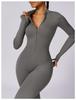 European & American Long Sleeve Zipper Bodysuit - Hip-Lifting Fitness & Yoga Pants for Women In Black
