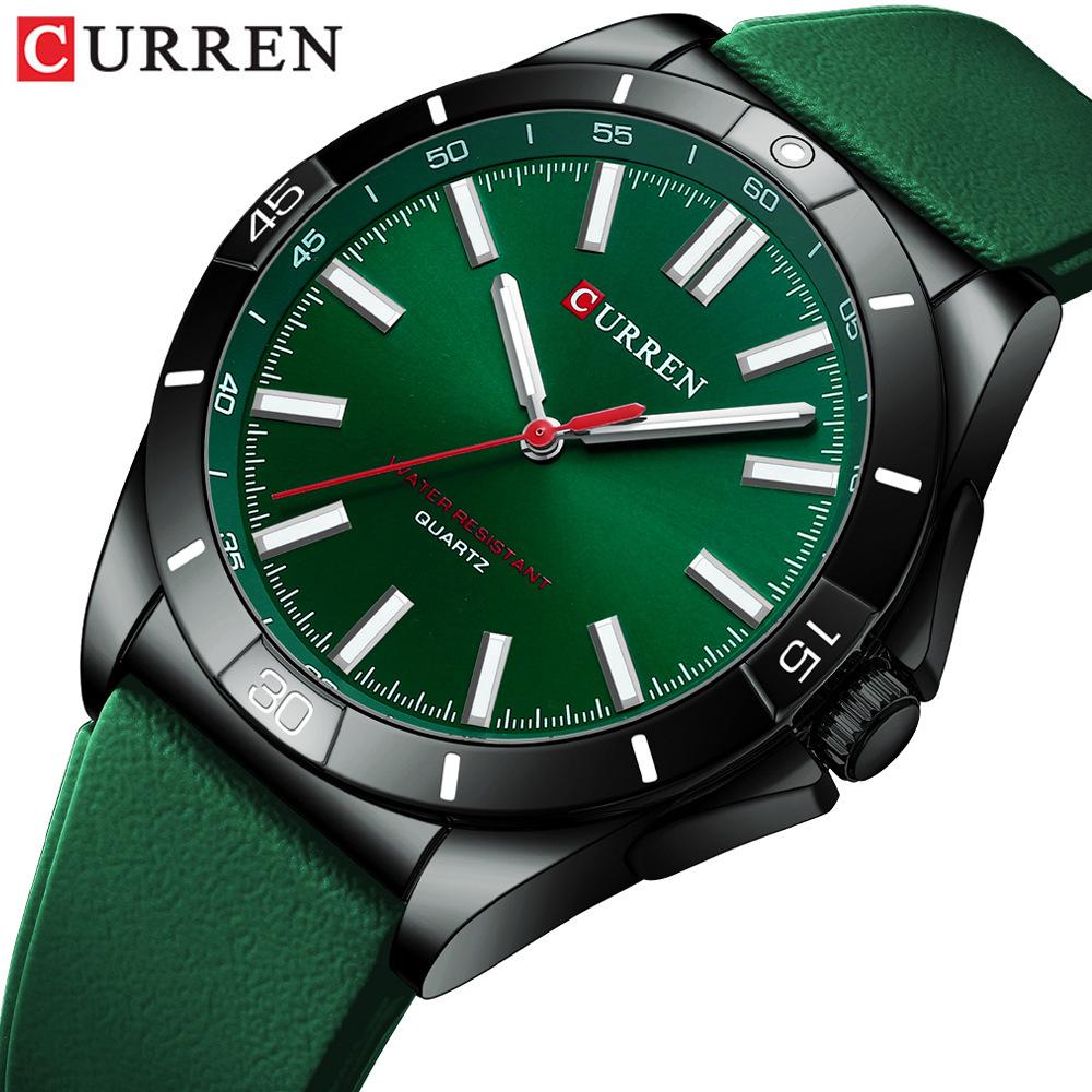 Curren 8449 Men's Quartz Watch with Rubber Strap, Large Luminous Dial, Waterproof, for Students