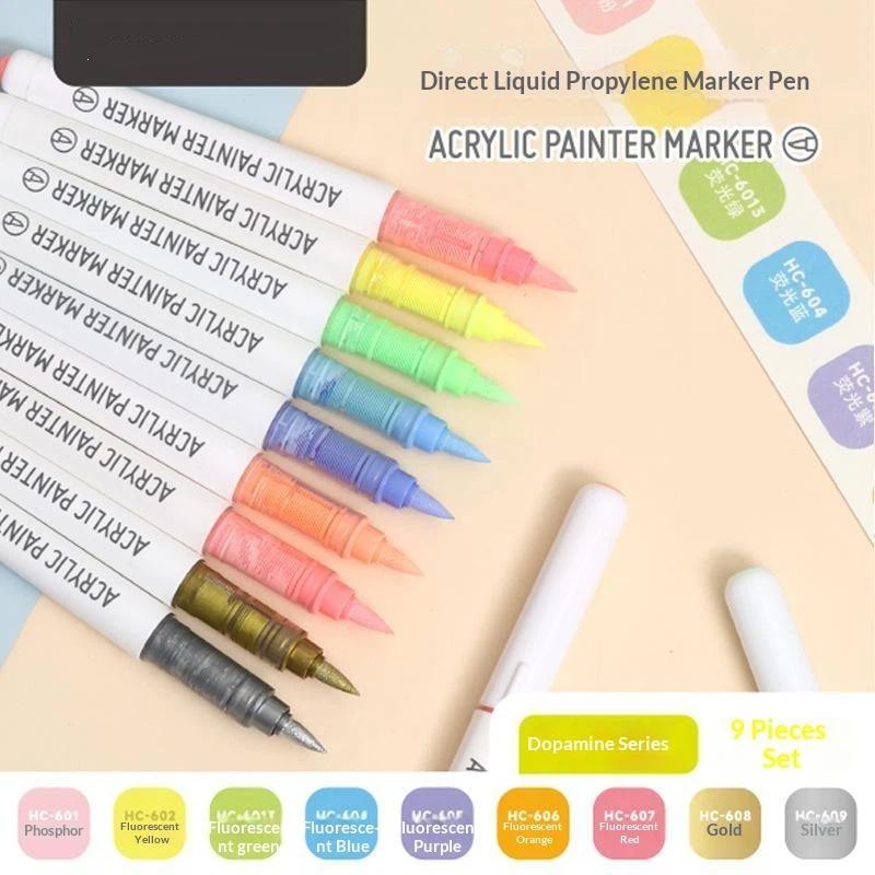 Acrylfarbe Marker Set 9 Stück 9 Farben Direkte Flüssigkeit Schnell Trocknend Wasserdicht für DIY Outdoor Graffiti Innen Heimdekoration Basteln