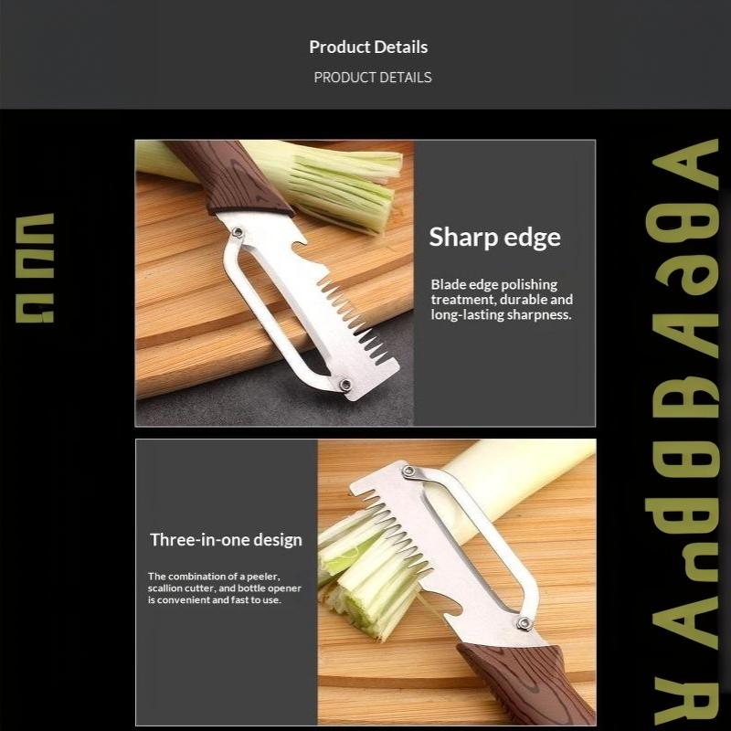Multifunctional Vegetable Peeler With Sharp Stainless Steel Blade Wood Grain Handle For Kitchen Fruit Potato Peeling