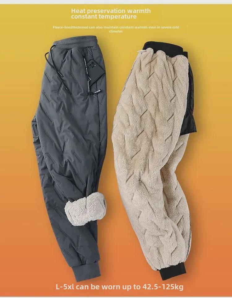 Men’s Winter Lambskin Pants with Velvet Lining - Thick, Warm, Casual, and Loose Fit Trousers.