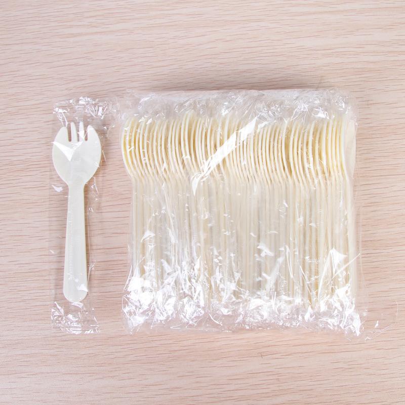 50/100pieces/Pack Disposable Plastic Frosted Fork Spoons Wholesale Fruit Spoons Cake Dessert Tableware Independent Packaging 50pcs белый