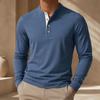 Premium 100% Cotton Men's Henley Collar Button T Shirt Solid Color Long Sleeve Basic New Autumn