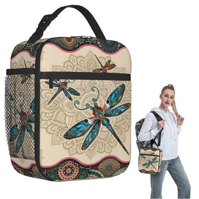 Bunte Mandala Libelle Isolierte Lunchtasche für Damen Kinder Tragbare Lebensmittelboxen Thermische Lunchbox Tragetasche