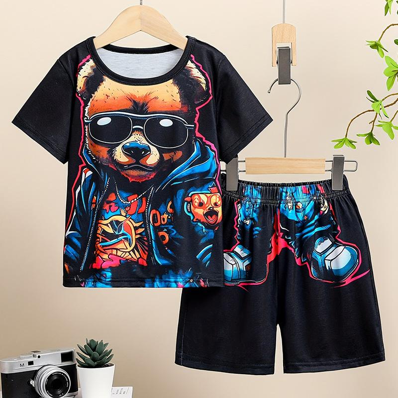 Fashion New Men's Retro Suit Summer Casual Breathable Refreshing Suit Street Style Printed 3D Bear Oversized Men's Loose Top