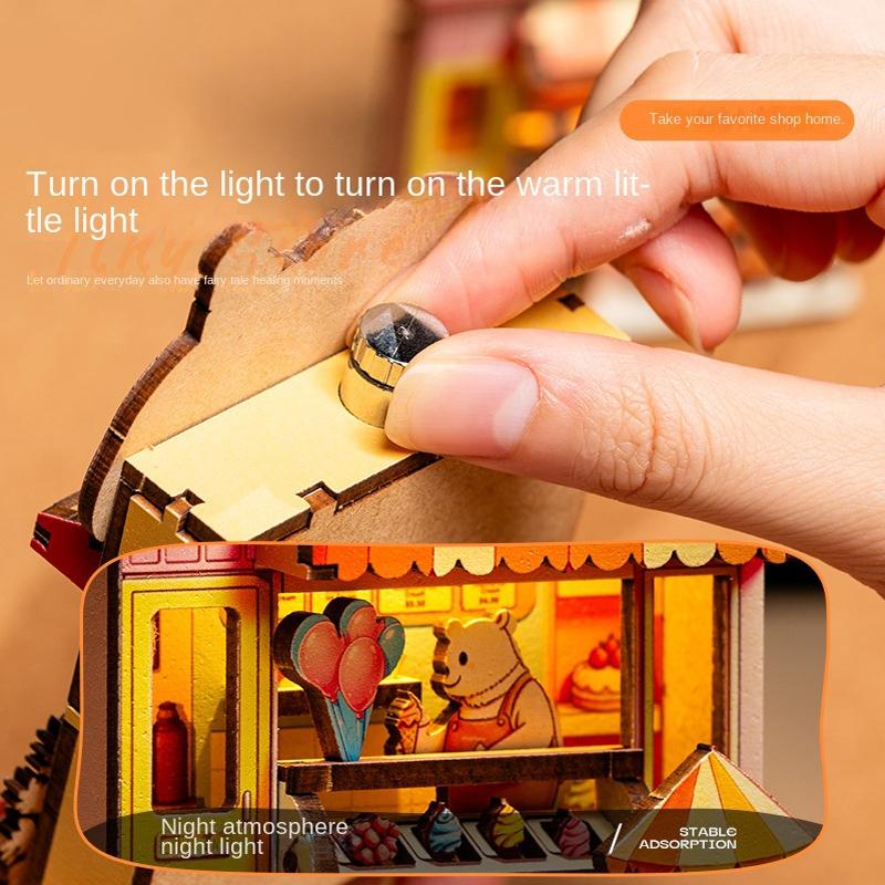 DIY 3D Wooden Mini House Puzzle Toy Fridge Magnet Handmade Animals Shop Creative Assembly Model Kit Home Decor Gifts for Friends