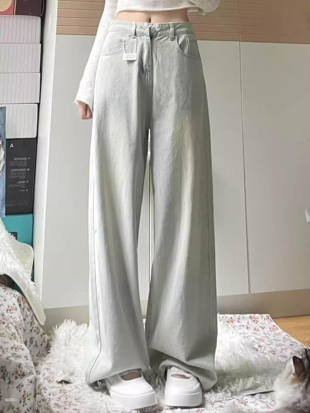 

Женские джинсы больших размеров с высокой посадкой и широкими штанинами - Выбеленные, Свободные, Высокие, для весны/осени M синий