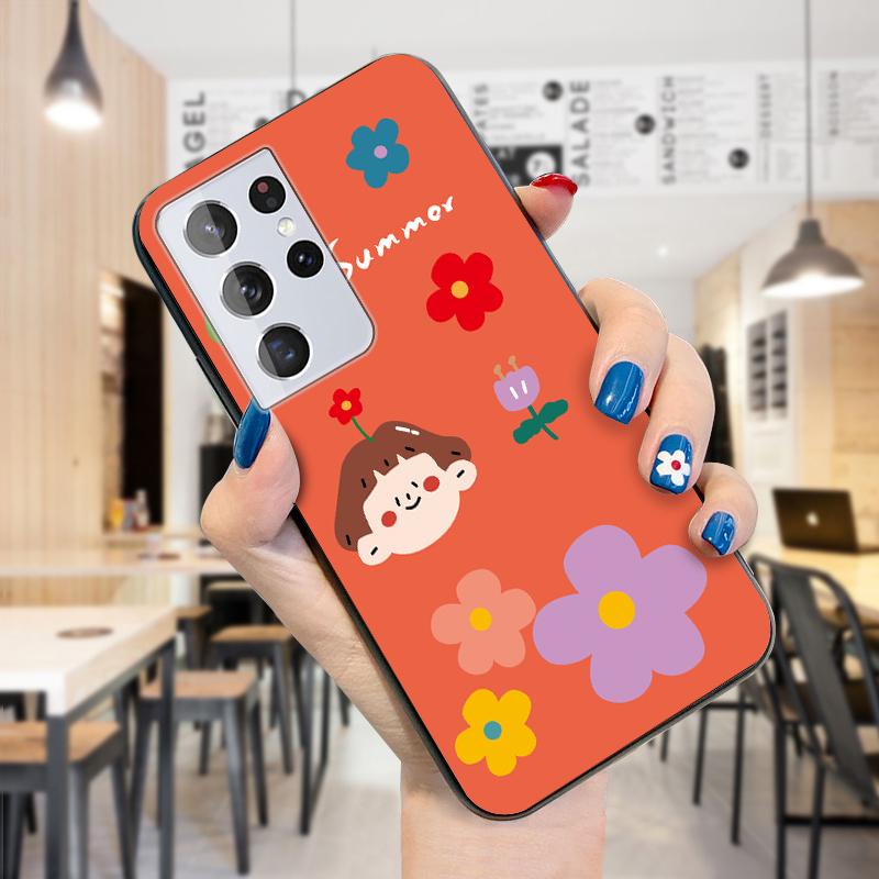 Finger Ring Lanyard Flowers Children Smiley Design Phone Case