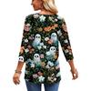 Women's Casual Halloween Print V-Neck Blouse with Three-Quarter Sleeves for Holiday Parties