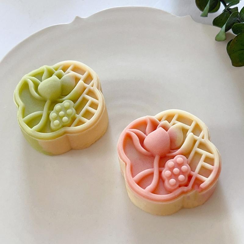 Ergonomic Handle Stamp Set Durable Mooncake Molds Lotusflower Shaped ABS Material Perfect Gift for Pastry Enthusiasts