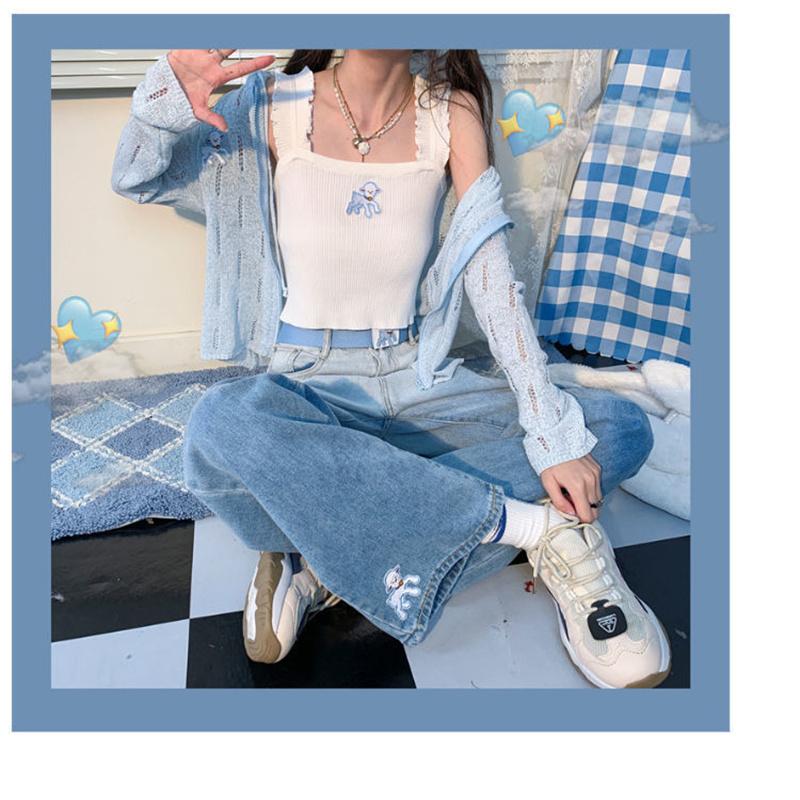 Primavera 2022 moda donna a vita alta y2k jeans a gamba larga da donna larghi gradiente donna denim capris pantaloni jean mamma jeans pantaloni