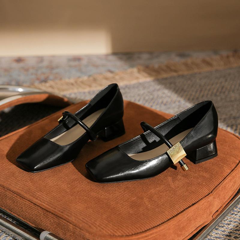 Retro Mary Jane Shoes Women's Shallow Mouth New Thick Heel Single Shoes with Versatile and Sexy
