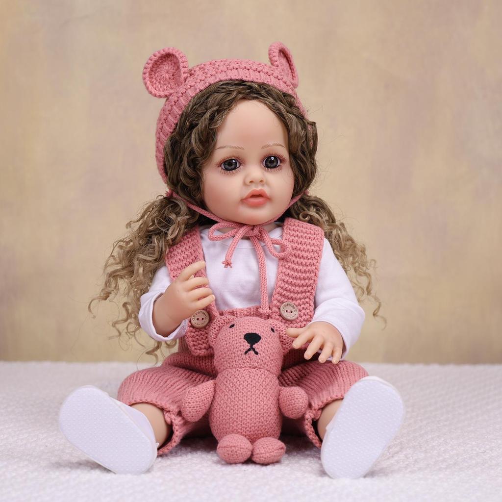 Cute Reborn Baby Girl Dolls Full Silicone Vinyl Can Bathe Lifelike Newborn Babies Doll Wear Wool Clothes Kids Playmate Toy Easter Decoration